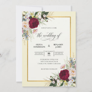 Warm Champagne Maroon Vine Wedding Invitation