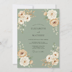 Warm Champagne Peach Petal Wedding Invitation
