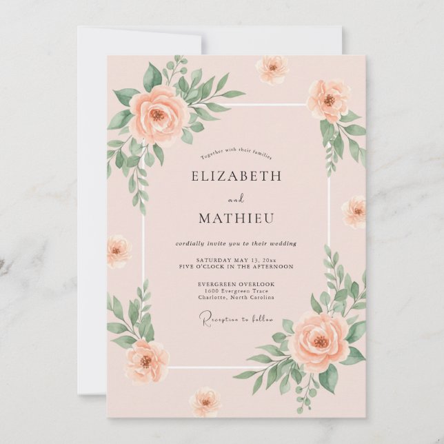 Warm Champagne Peony Wedding Invitation (Front)
