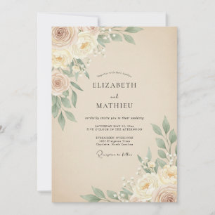 Warm Champagne Taupe Leafy Wedding Invitation