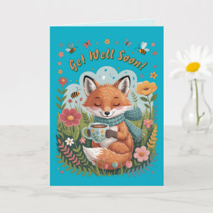 Warm & Cheerful Cozy Woodland Fox Get Well Soon! Card