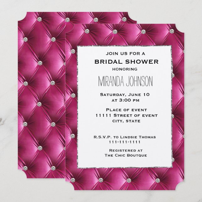Warm Chic Glam Pink Faux Velvet Bridal Shower Invitation (Front/Back)