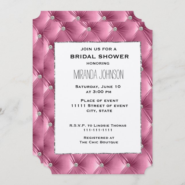 Warm Chic Pink Faux Velvet Bridal Shower Invitation (Front/Back)