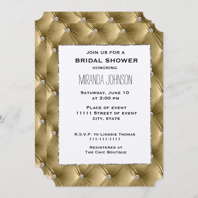 Warm Chic Soft Gold Faux Velvet Bridal Shower Invitation (Front/Back)