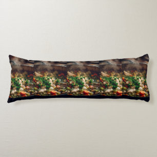 Warm Chicken Soup Steam Art – Rustic Home Cooking Body Cushion