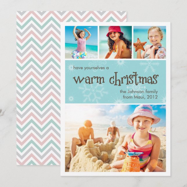 Warm Christmas 4 Photo Holiday Card (Front/Back)