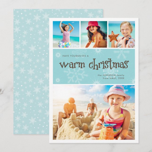 Warm Christmas 4 Photo Holiday Card (Front/Back)