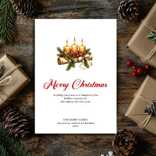 Warm Christmas candles rustic holly greeting Holiday Card
