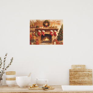 Warm Christmas Fireplace Scene Poster