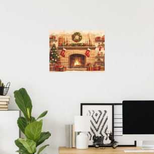 Warm Christmas Fireplace Scene Poster