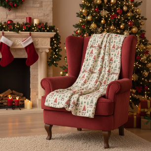Warm Christmas Gnome Pattern Fleece Blanket