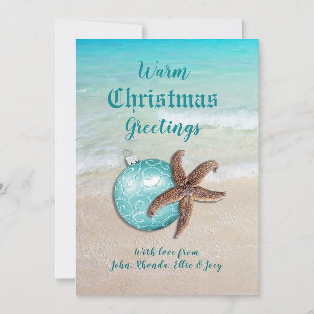 Warm Christmas Greetings Photo Back Starfish Card (Front)