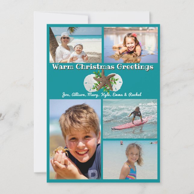 Warm Christmas Multi-photo Family Flat Greeting Holiday Card (Front)