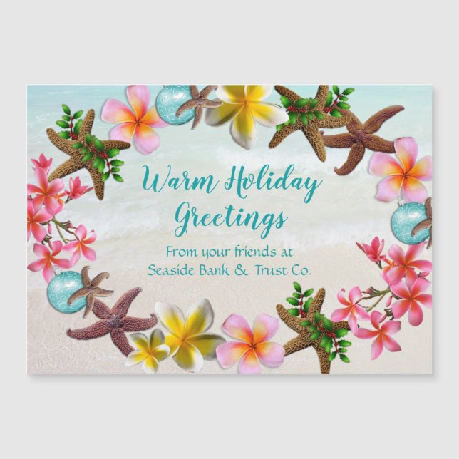 Warm Christmas Plumeria Wreath Magnetic Card (Front)