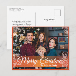Warm Christmas Poinsettia Red Frame Photo Holiday Postcard