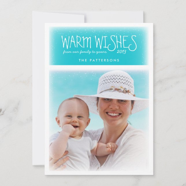 Warm Christmas Wishes Beach Blue Photo Card (Front)