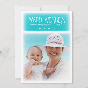 Warm Christmas Wishes Beach Blue Photo Card
