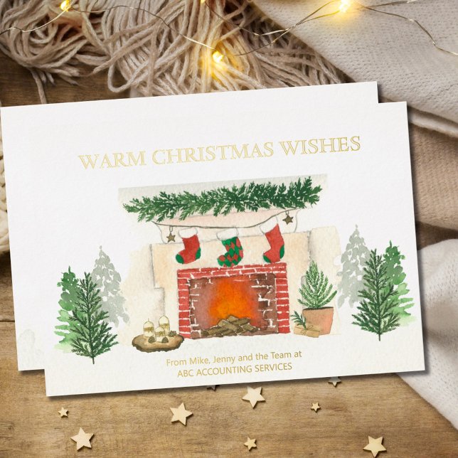 Warm Christmas Wishes Cosy Fireplace Gold Foil Holiday Card (Creator Uploaded)