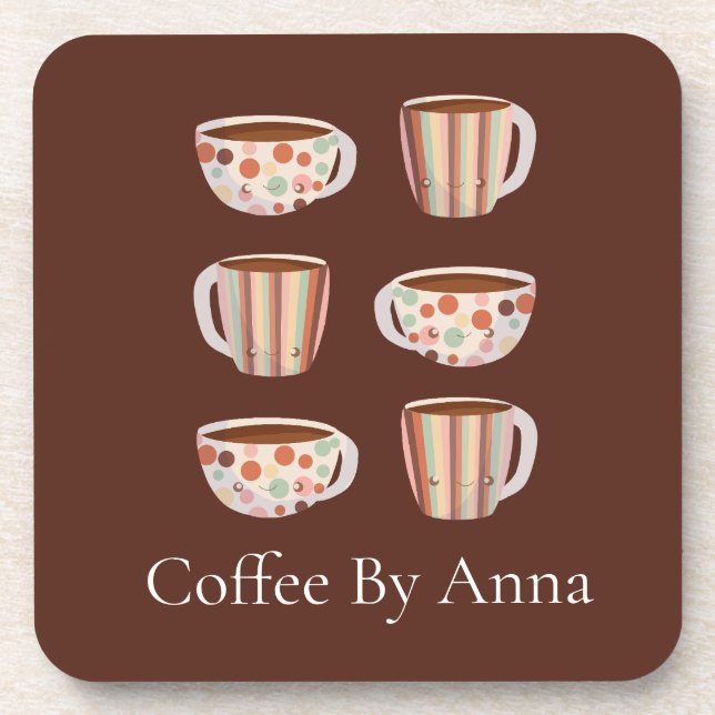 Warm Circle Pattern On Cups Of Coffee Coaster (Front)