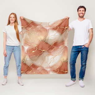 Warm Clay and Taupe Marble - Metallic Lines Fleece Blanket