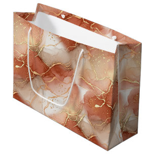 Warm Clay and Taupe Marble - Metallic Lines Large Gift Bag