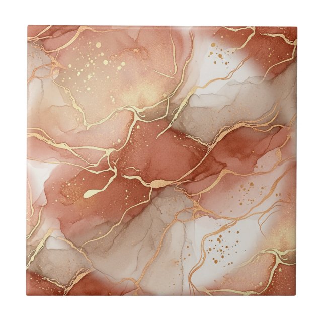 Warm Clay and Taupe Marble - Metallic Lines Tile (Front)