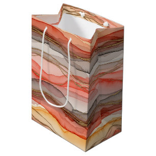 Warm Clay Gold Veined Marble Abstract Medium Gift Bag