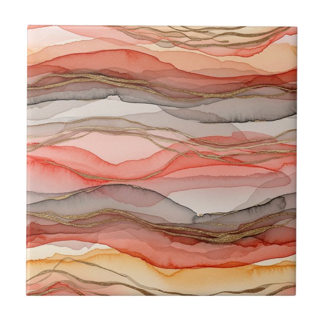 Warm Clay Gold Veined Marble Abstract Tile (Front)