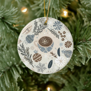 Warm Cocoa & Snowflakes Holiday Design Ceramic Tree Decoration