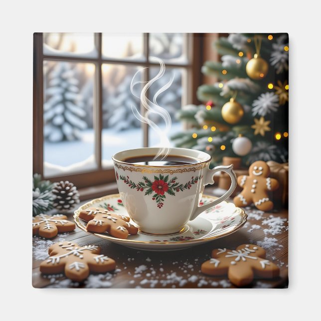 Warm Coffee and Gingerbread Cookies Christmas Magnet (Front)