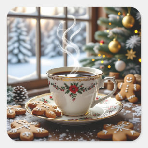 Warm Coffee and Gingerbread Cookies Christmas Square Sticker