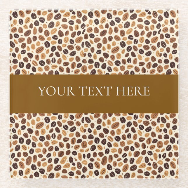 Warm Coffee Bean Roast Tones Seamless Pattern Glass Coaster (Front)