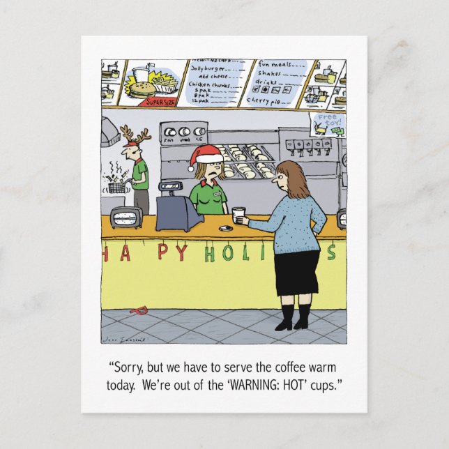 Warm Coffee Holiday Funny Cartoon Christmas Xmas Postcard (Front)