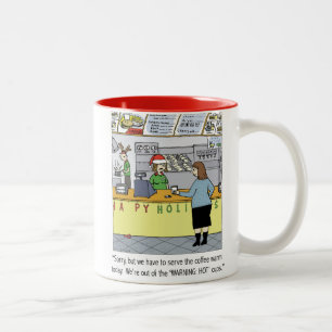 Warm Coffee Humourous Holiday Cartoon   Funny Two-Tone Coffee Mug