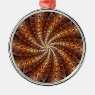 Warm Colors, Modern Abstract Fractal Art Pattern Metal Tree Decoration