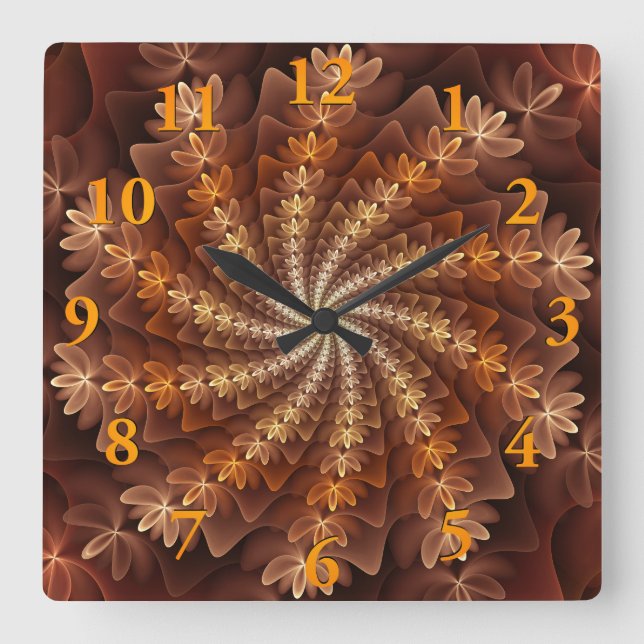 Warm Colors, Trippy Modern Fractal Art Pattern Square Wall Clock (Front)