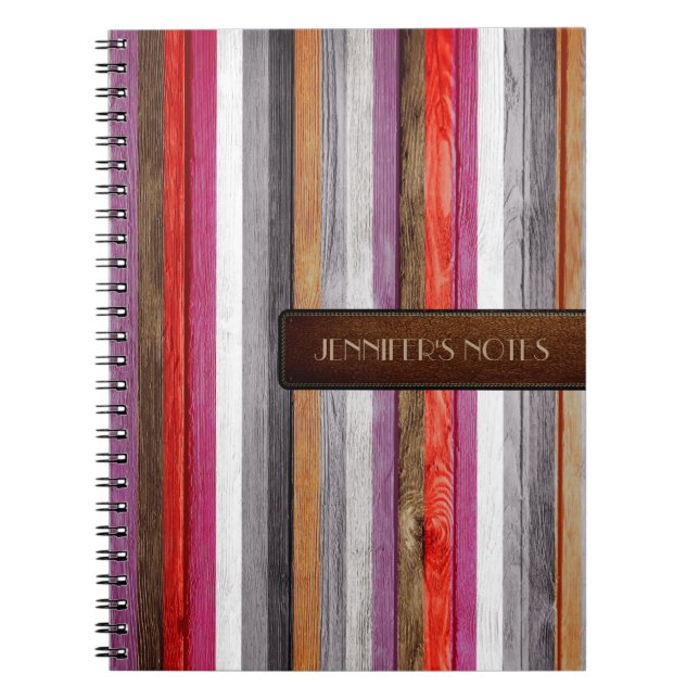 Warm Colors Wood Elegant Leather Look #7 Notebook (Front)