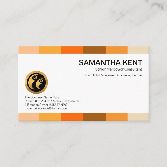 Warm Colour Palette Stripes Manpower Recruitment Business Card (Front)
