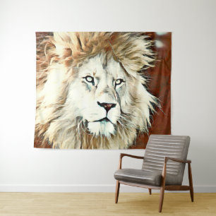 warm coloured animal lion tapestry