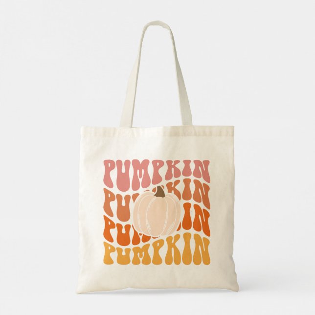 Warm Coloured Fall Retro Pumpkin Text Tote Bag (Back)