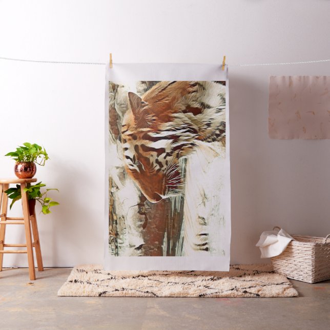 warm coloured swimming tiger fabric (In Situ)