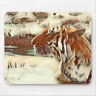 warm coloured swimming tiger mouse mat