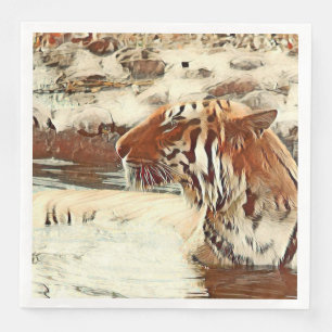 warm coloured swimming tiger napkin