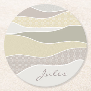 Warm Coloured Waves Add Name Round Paper Coaster