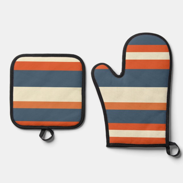 Warm Colourful Horizontal Stripes Oven Mitt & Pot Holder Set (Front)
