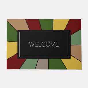 Warm Colourful Mosaic Design on Black Welcome Doormat