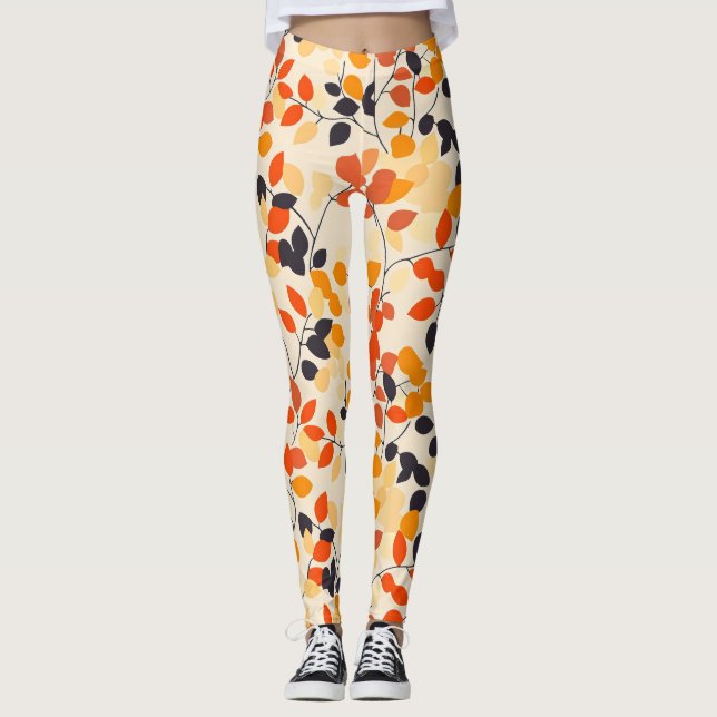 Warm Colours Autumn Leaves Leggings (Front)