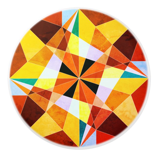 Warm Colours Cool Angular Geometric Shapes Ceramic Knob (Front)