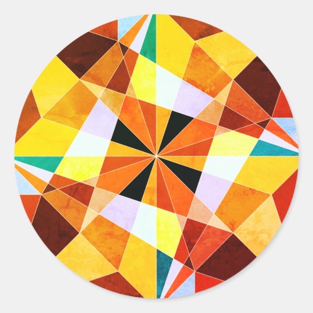 Warm Colours Cool Angular Geometric Shapes Classic Round Sticker (Front)