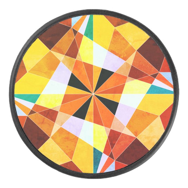 Warm Colours Cool Angular Geometric Shapes Hockey Puck (Front)